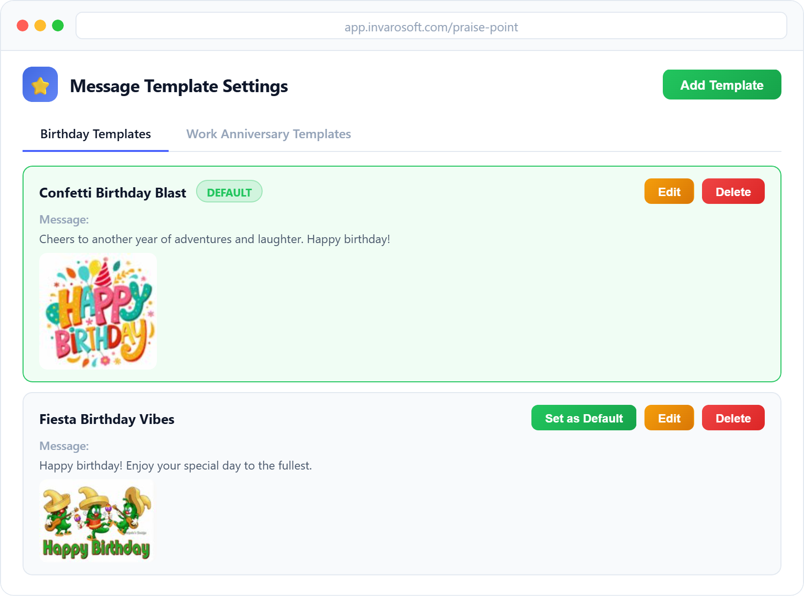 PraisePoint birthday and anniversary templates