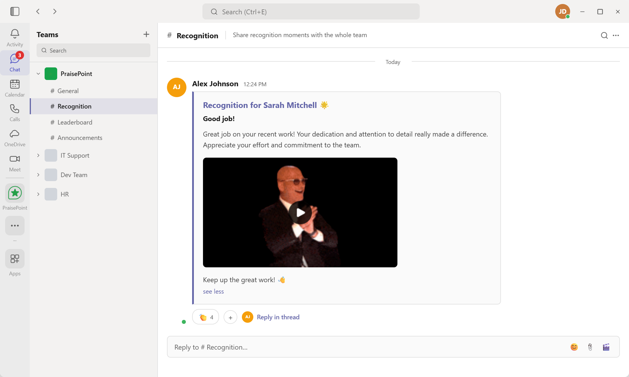 PraisePoint Microsoft Teams recognition channel