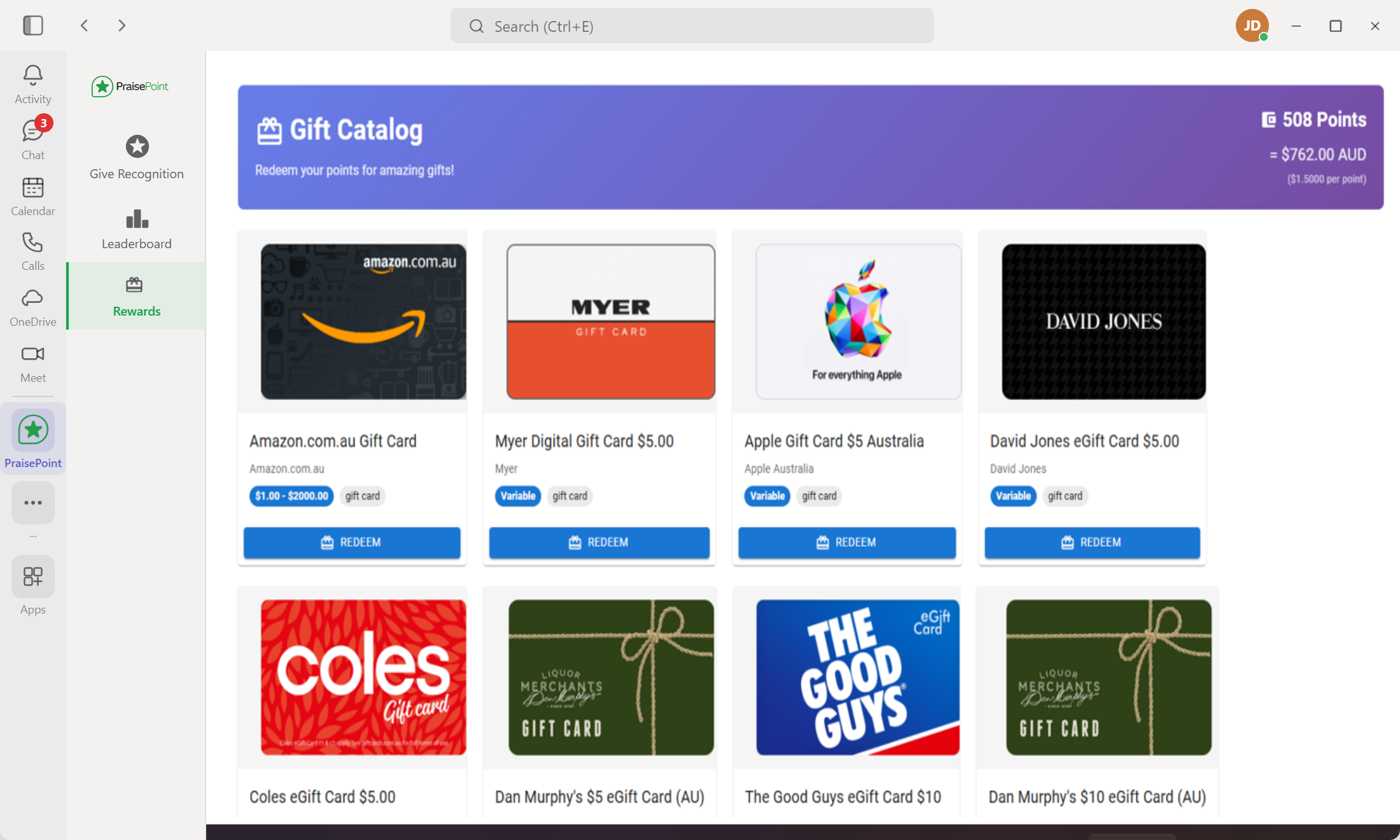 PraisePoint global rewards catalogue